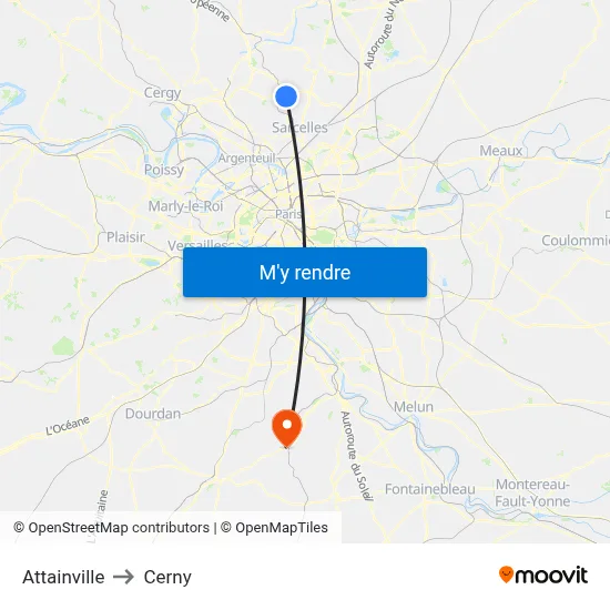 Attainville to Cerny map
