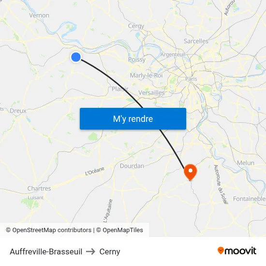 Auffreville-Brasseuil to Cerny map