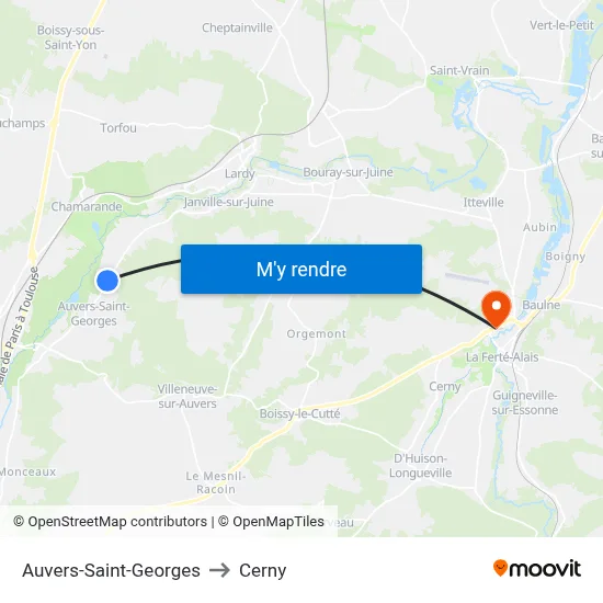 Auvers-Saint-Georges to Cerny map