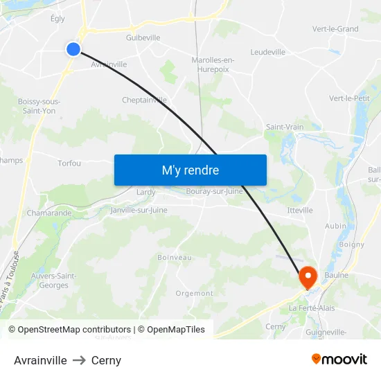 Avrainville to Cerny map