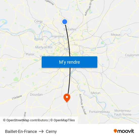 Baillet-En-France to Cerny map
