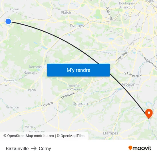 Bazainville to Cerny map