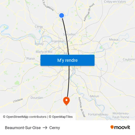 Beaumont-Sur-Oise to Cerny map