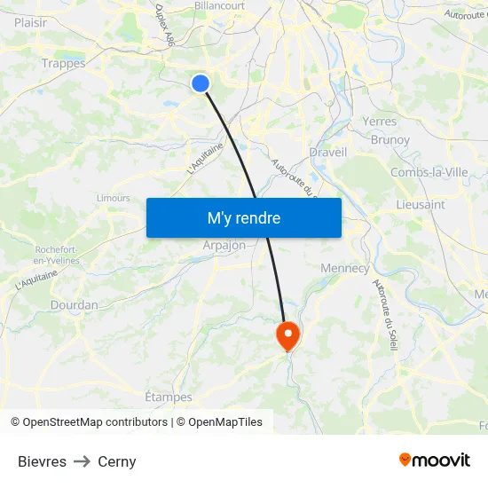 Bievres to Cerny map