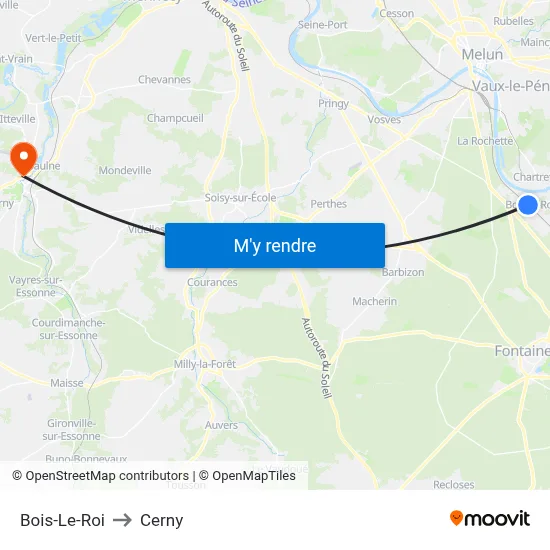 Bois-Le-Roi to Cerny map