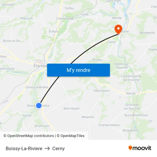 Boissy-La-Riviere to Cerny map