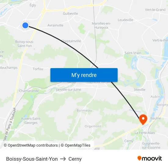 Boissy-Sous-Saint-Yon to Cerny map