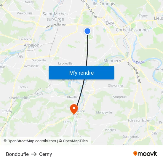 Bondoufle to Cerny map