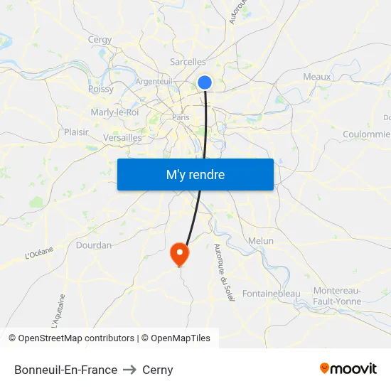 Bonneuil-En-France to Cerny map