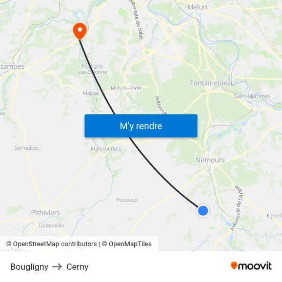 Bougligny to Cerny map