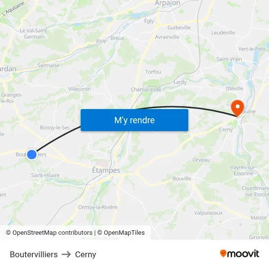 Boutervilliers to Cerny map