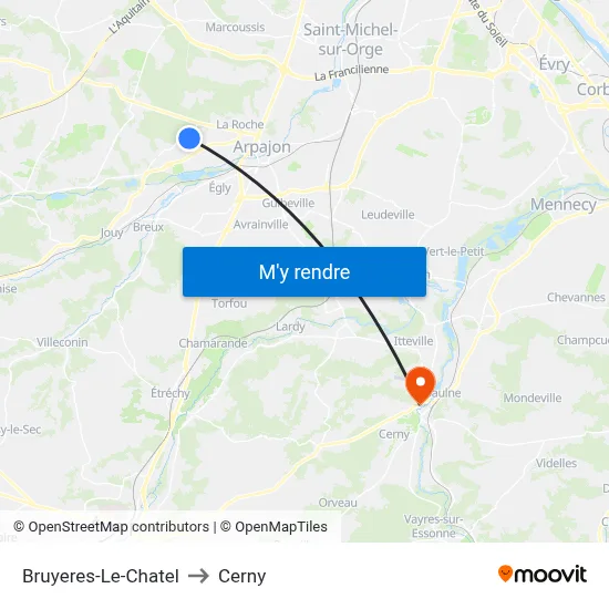 Bruyeres-Le-Chatel to Cerny map