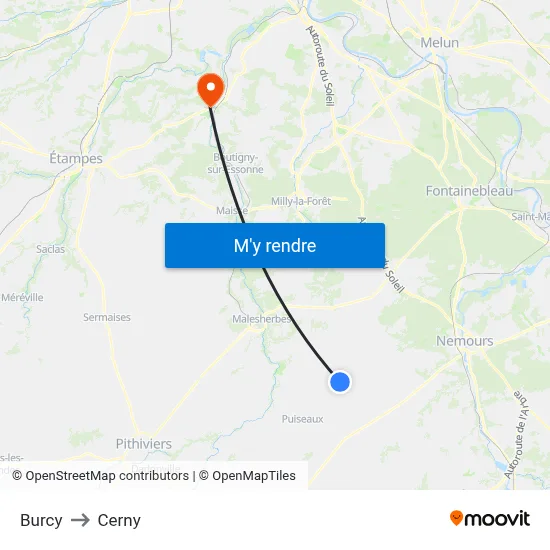 Burcy to Cerny map