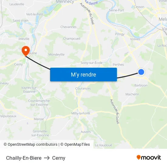 Chailly-En-Biere to Cerny map