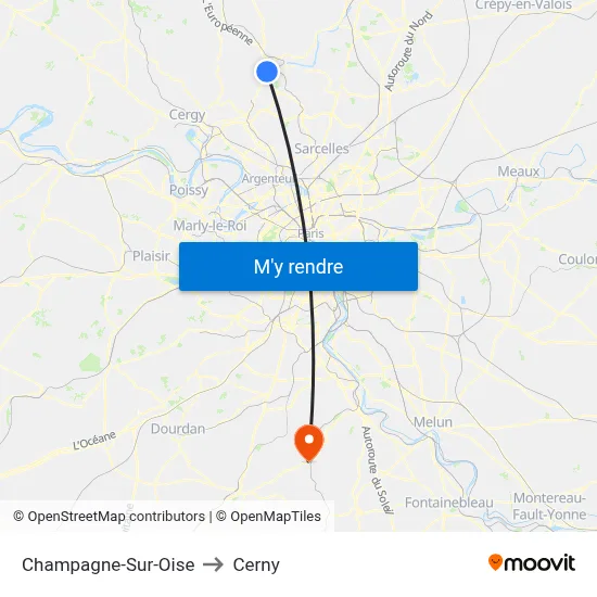 Champagne-Sur-Oise to Cerny map