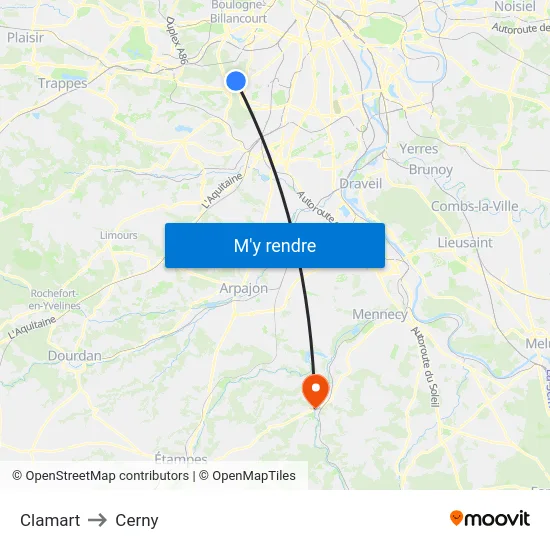 Clamart to Cerny map