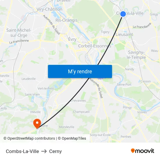 Combs-La-Ville to Cerny map