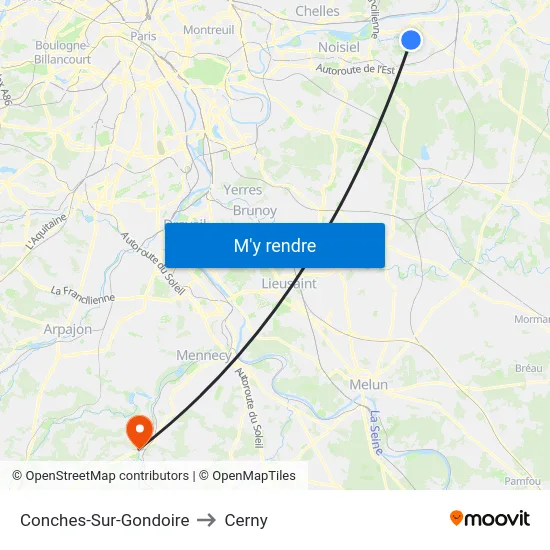 Conches-Sur-Gondoire to Cerny map