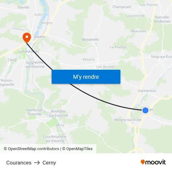 Courances to Cerny map