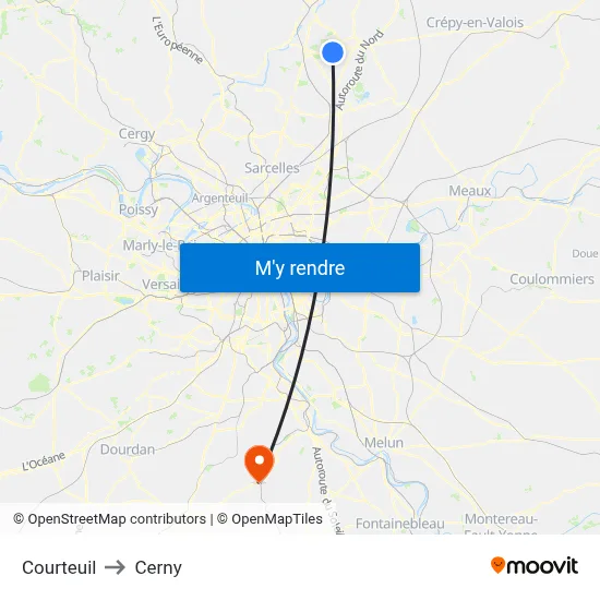 Courteuil to Cerny map