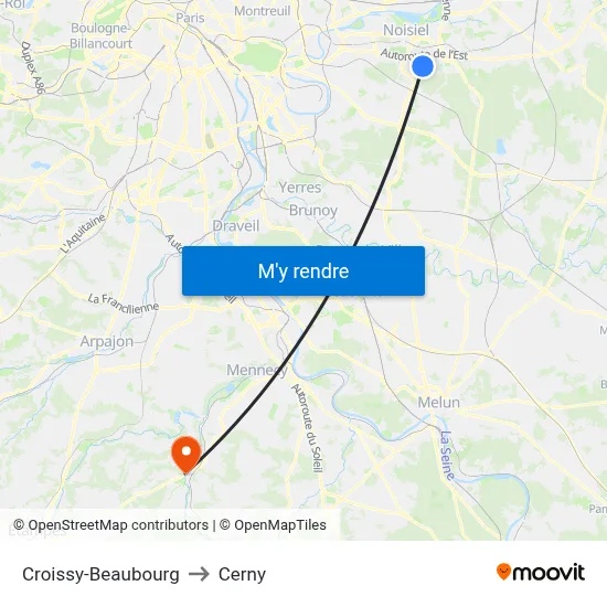 Croissy-Beaubourg to Cerny map