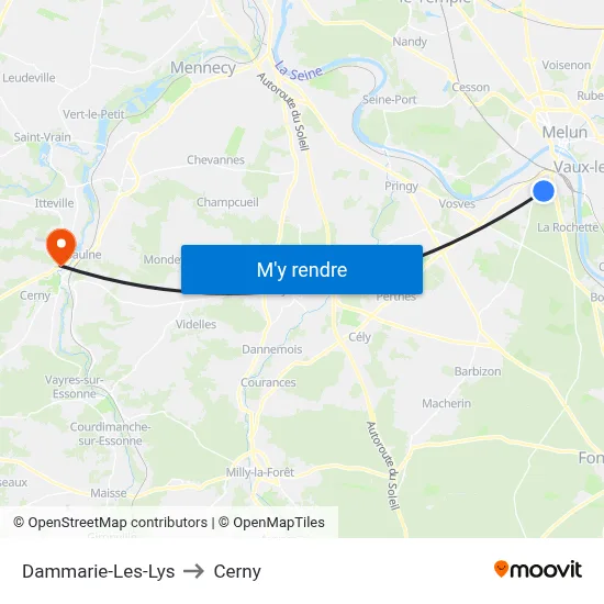 Dammarie-Les-Lys to Cerny map