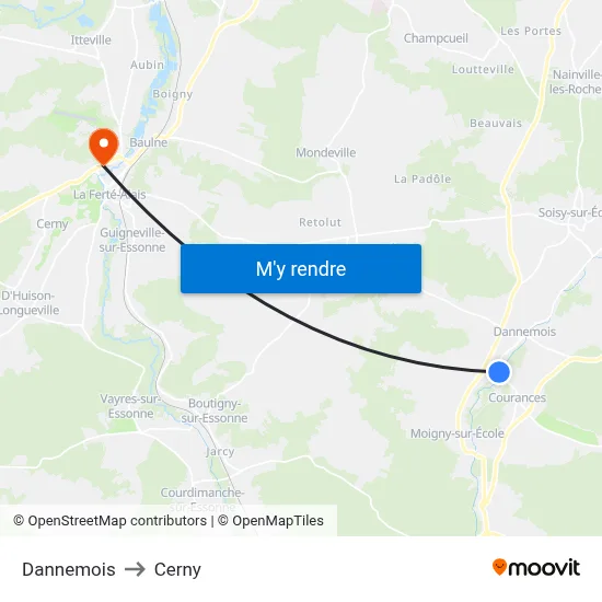 Dannemois to Cerny map