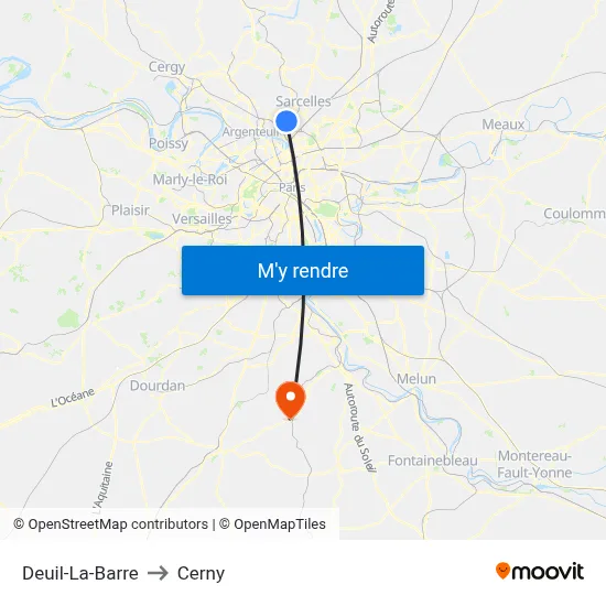Deuil-La-Barre to Cerny map