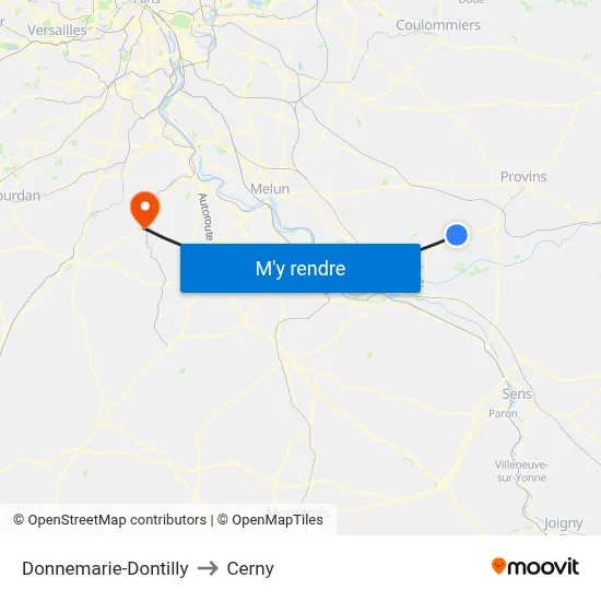 Donnemarie-Dontilly to Cerny map