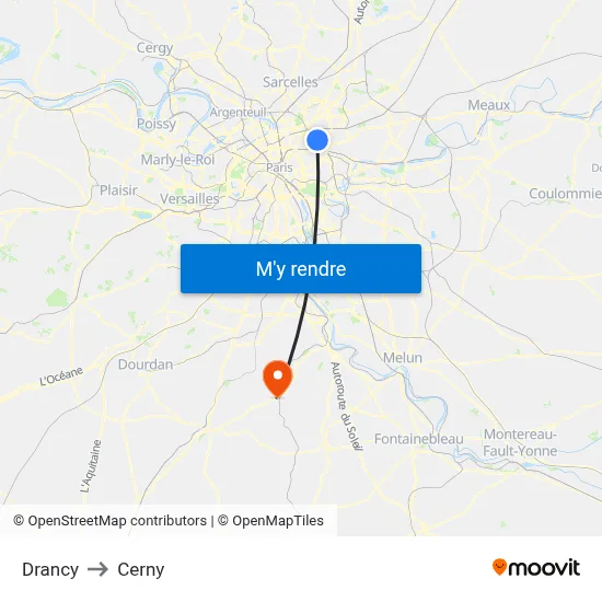 Drancy to Cerny map