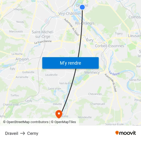 Draveil to Cerny map