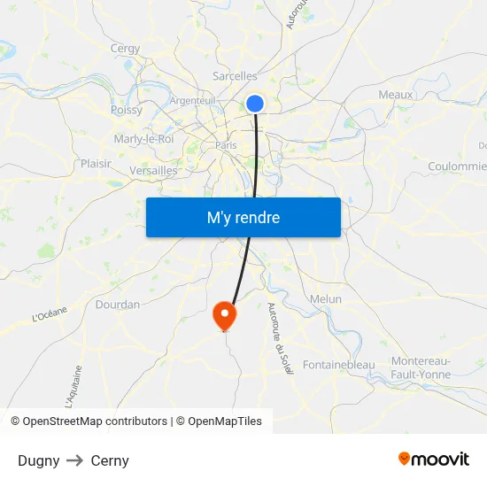 Dugny to Cerny map