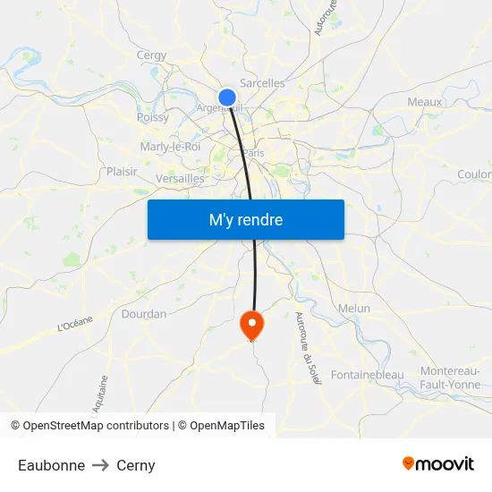 Eaubonne to Cerny map