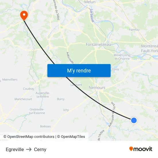 Egreville to Cerny map