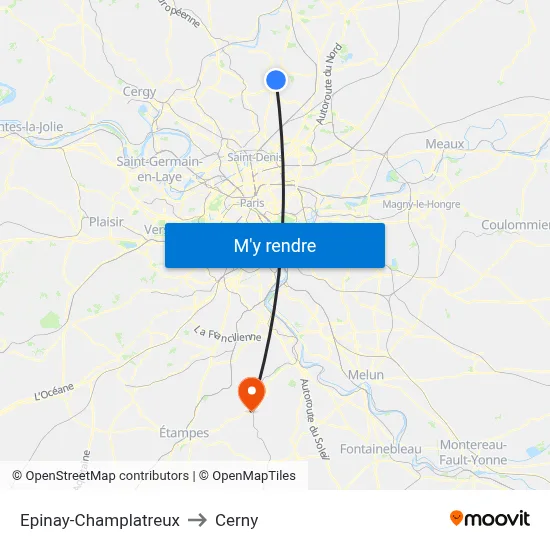 Epinay-Champlatreux to Cerny map