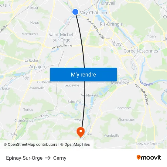 Epinay-Sur-Orge to Cerny map