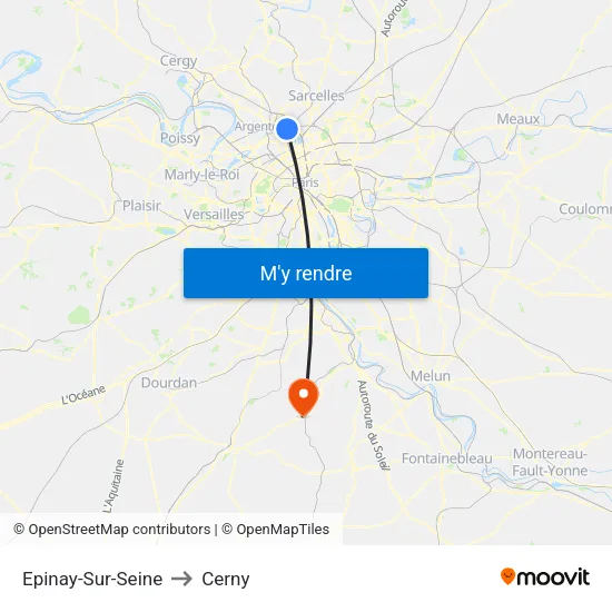 Epinay-Sur-Seine to Cerny map