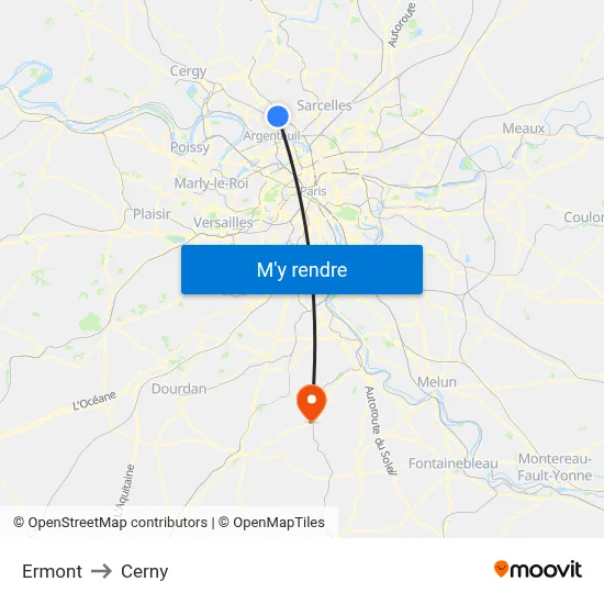 Ermont to Cerny map