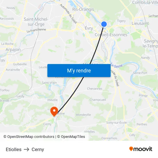 Etiolles to Cerny map