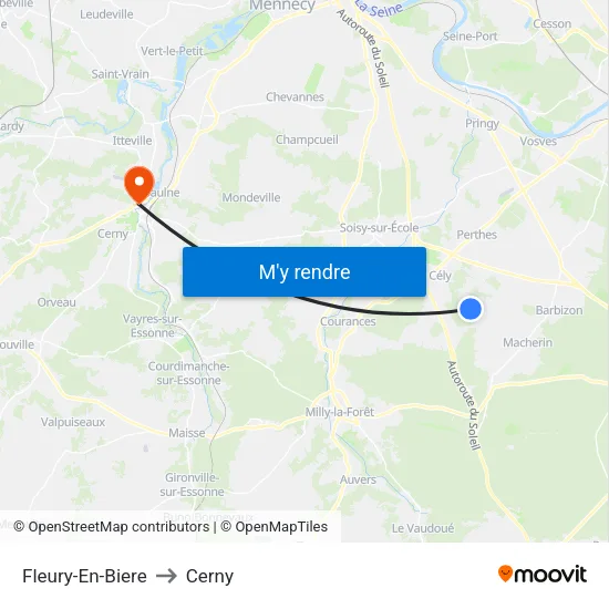 Fleury-En-Biere to Cerny map