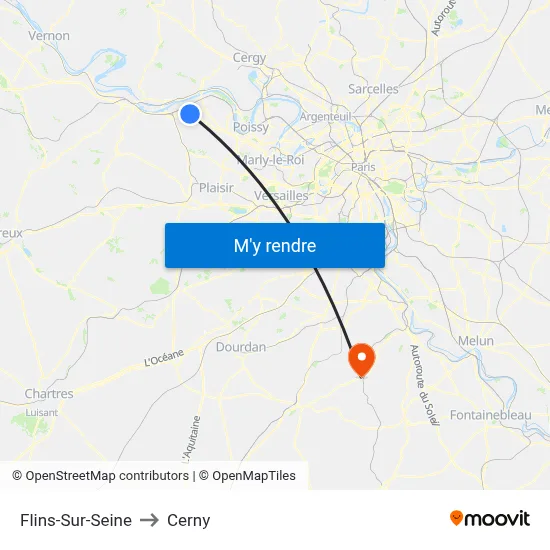 Flins-Sur-Seine to Cerny map