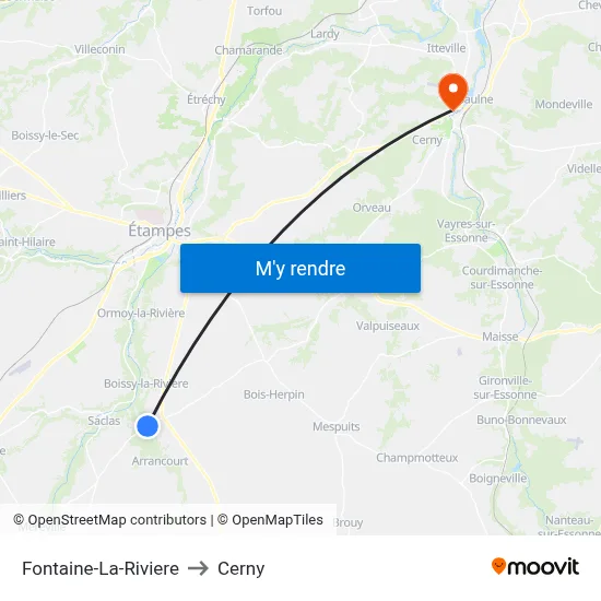 Fontaine-La-Riviere to Cerny map