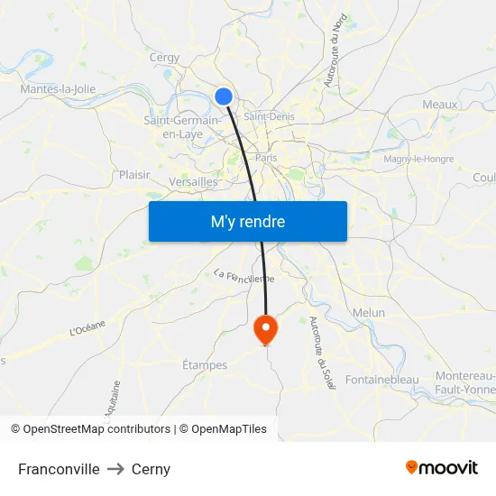 Franconville to Cerny map