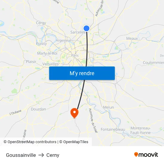 Goussainville to Cerny map