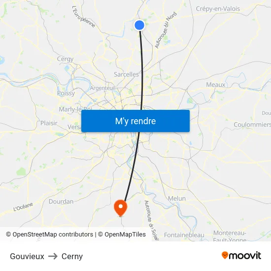 Gouvieux to Cerny map