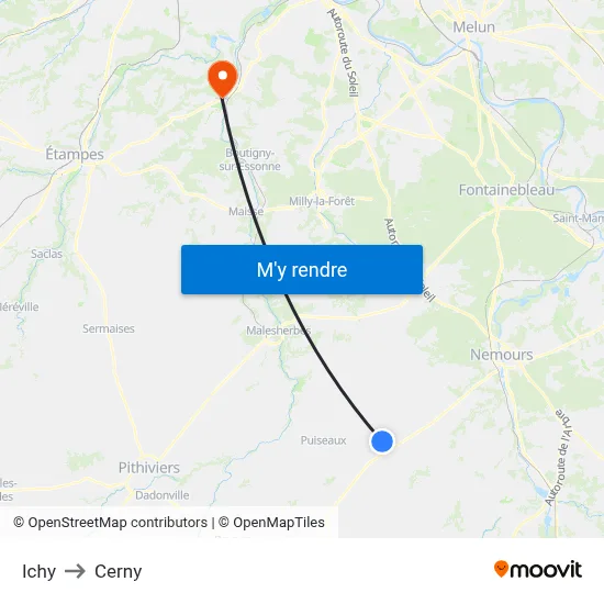 Ichy to Cerny map