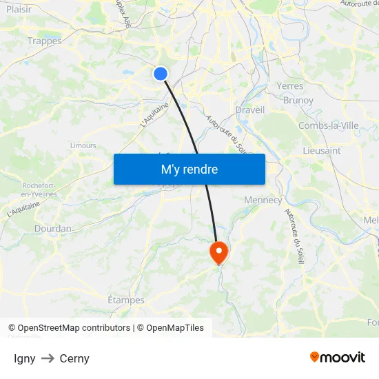 Igny to Cerny map