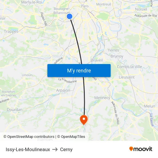 Issy-Les-Moulineaux to Cerny map