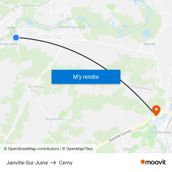 Janville-Sur-Juine to Cerny map