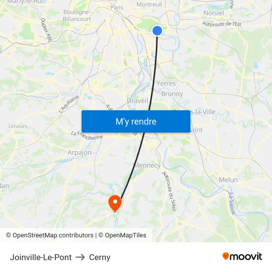 Joinville-Le-Pont to Cerny map